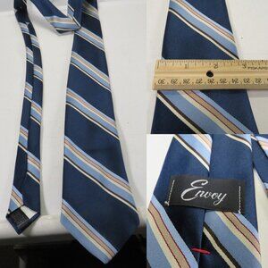 Vintage Blue with Tan 10% silk Striped Men's Necktie by Envoy Tie